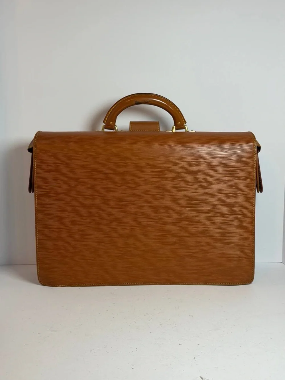 Louis Vuitton Epi Serviette Fermoir Cognac Brown Leather Business Briefcase
